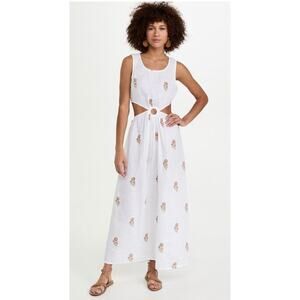 HANNAH ARTWEAR Sz 2 Medium White Tan Floral Divina Cutout Linen Dress